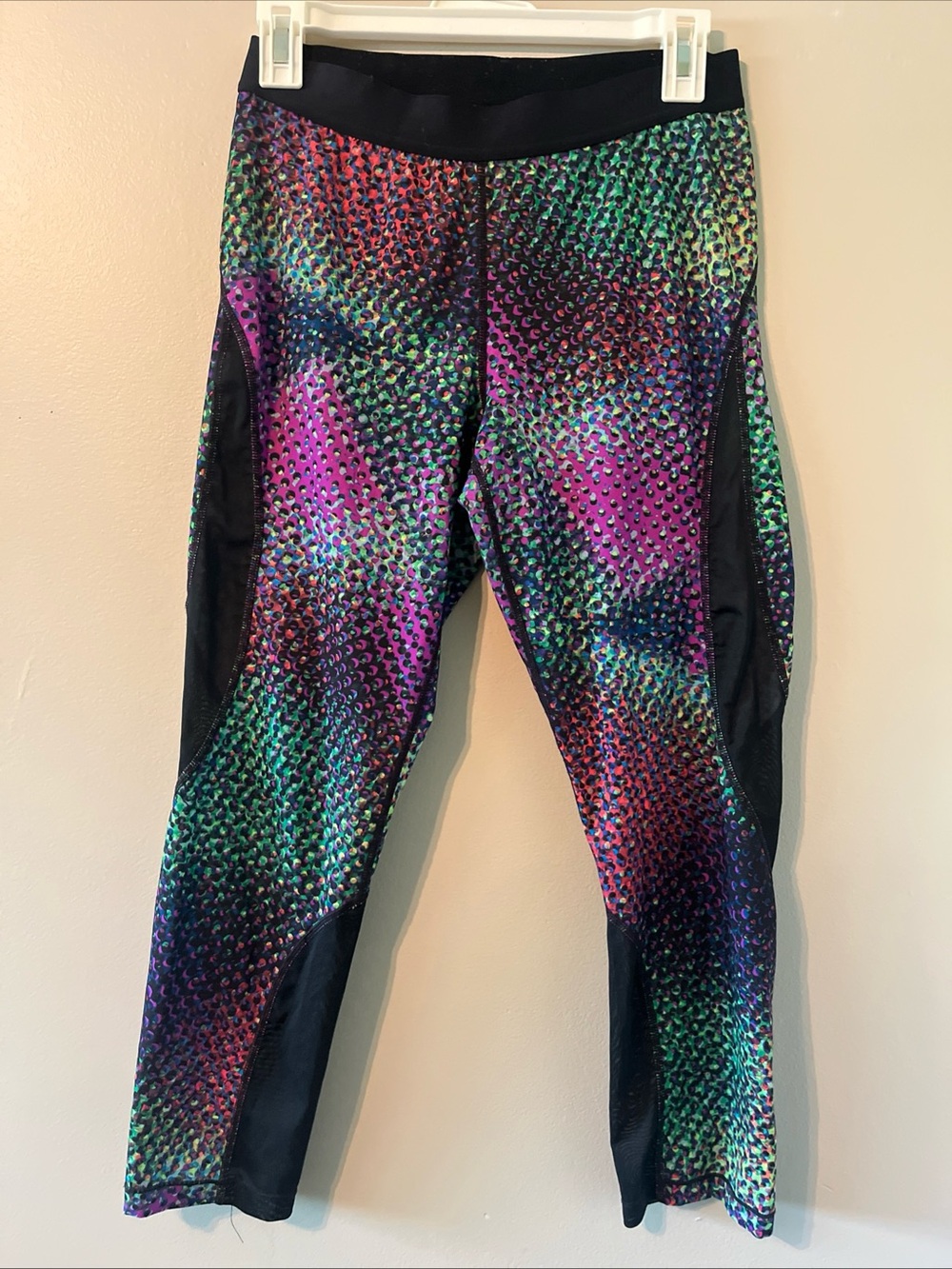 Nike Pro Hypercool Multicolor Print Black Sheer Mesh Cropped Leggings Large